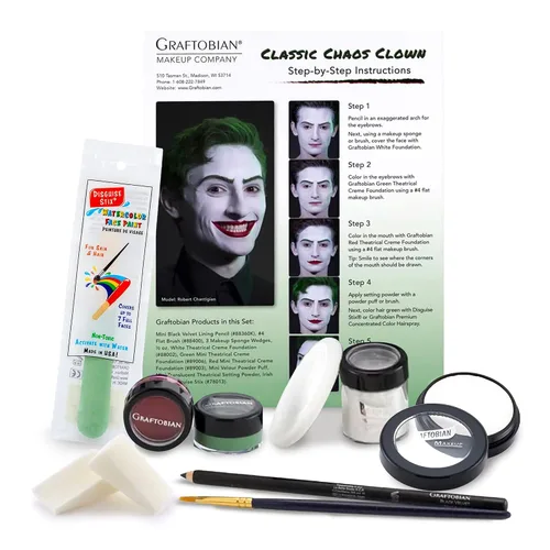 Miniatura 5 de Graftobian Kit de maquillaje clásico de payaso del caos, juego completo de 10 piezas para disfraz de bufón o payaso aterrador, pintura facial