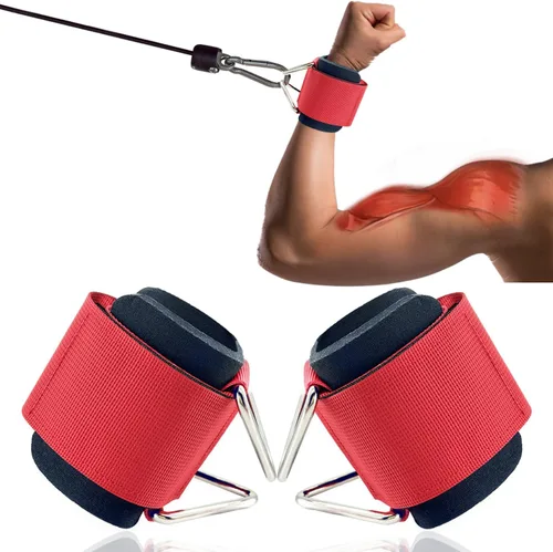 Paquete de 2 muñequeras para máquina de cable, acolchado de neopreno ajustable, talla única, correas de muñeca de fitness para hombres y mujeres Rojo