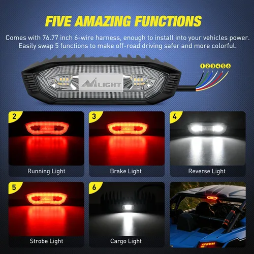 Miniatura 3 de Nilight - Luz de freno LED de persecución para UTV, universal para barra de enrollado de 1.75"-2.0", luces de marcha, intermitentes, carga y reversa