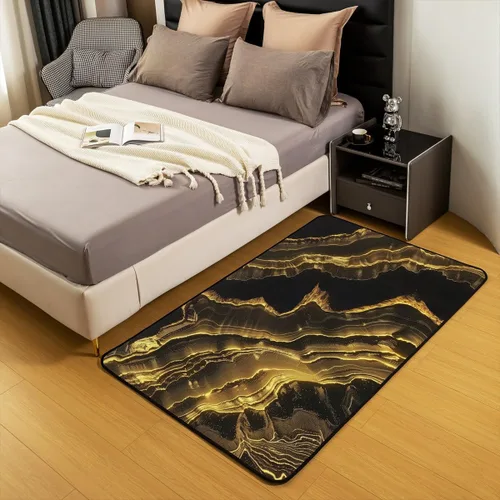 Miniatura 5 de jejeloiu Alfombra de decoración de mármol negro y dorado, alfombra para sala de estar, dormitorio, para niños, niñas, adolescentes, decoración