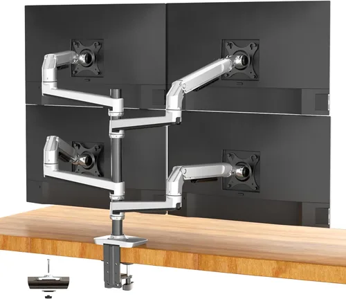 Miniatura 16 de Ergounion - Soporte de escritorio para tres monitores, soporta pantallas de hasta 40 pulgadas y 25 libras, soporte de escritorio totalmente Plateado