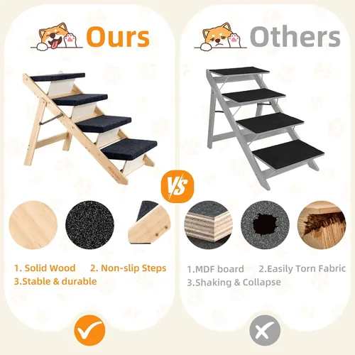 Miniatura 3 de MEWANG Escaleras y Rampa de Madera para Mascotas para Perros y Gatos Pequeños/Medianos, Mascotas Mayores – 3 en 1 Plegable, Portátil, Escalera