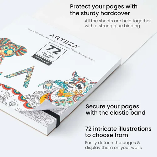 Miniatura 2 de Arteza Libro para colorear para adultos, 6.4 x 6.4 pulgadas, diseños de animales, 72 hojas, papel de 100 libras, páginas desprendibles, contornos