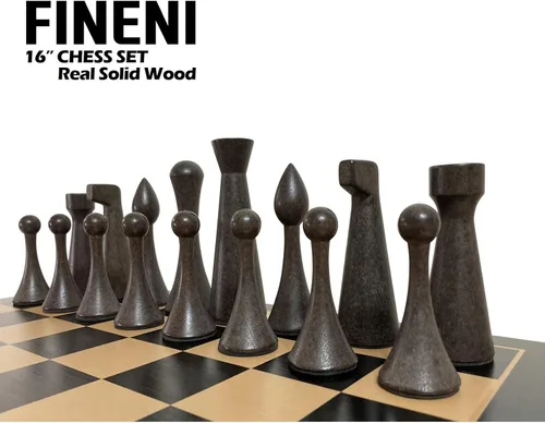 Miniatura 8 de Lujoso juego de ajedrez real de madera maciza de color oscuro de 16 pulgadas. Juegos de tablero de ajedrez duraderos hechos a mano con ranuras
