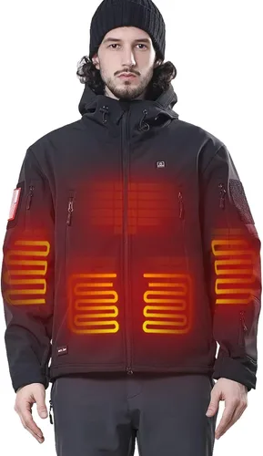 DEWBU Chaqueta de hombre con calefacción eléctrica para invierno y con batería de 12 V, abrigo con revestimiento suave para exteriores