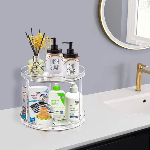 Miniatura 4 de Organizador Lazy Susan de 2 niveles para baño, organizador de maquillaje giratorio de 360 grados de 9.25 pulgadas transparente para tocador