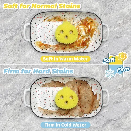 Miniatura 2 de Juego de esponja y estropajo funcional. Daddy Mommy Daily Scrub Sponge, cara sonriente feliz, firme en frío y suave en caliente, sin arañazos, sin