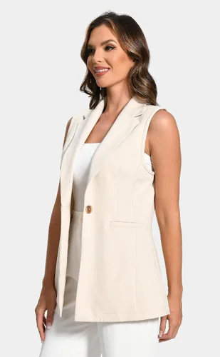 Miniatura 3 de Foucome Chaleco largo sin mangas para mujer, con solapa, traje de oficina, informal, chaqueta de gabardina