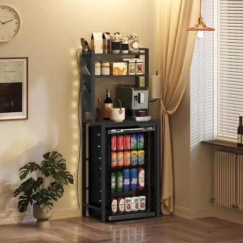 Miniatura 4 de MAHANCRIS - Estantería para panadería con mini nevera, soporte para microondas de 3 niveles, estación de barra de café con porta papeles, estante