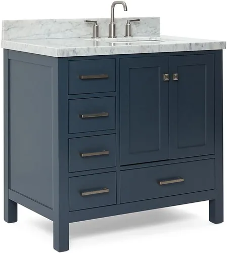 Miniatura 36 de ARIEL Cambridge - Mueble de baño espresso de 43 pulgadas con fregadero, borde de mármol italiano de carrara de 1.5 pulgadas, madera maciza