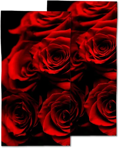 Juego de toallas de mano de rosas, rosas rojas abstractas y hojas negras, poliéster, algodón, toallas de baño y cocina, 14 x 28 pulgadas