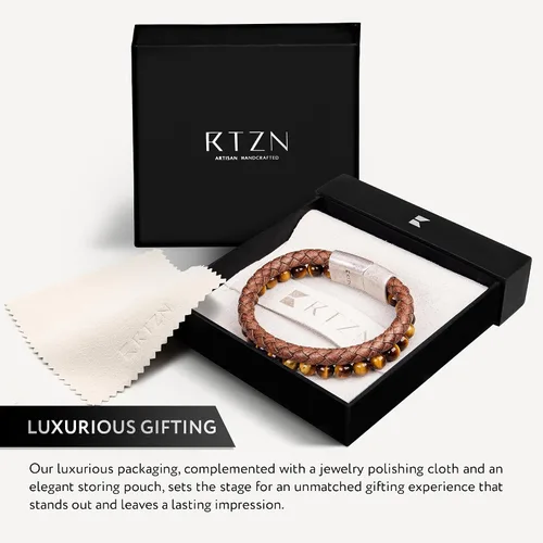 Miniatura 26 de RTZN® Brown Leather Bracelet for Men – Premium Artisan Handcrafted Mens Leather Bracelet – Multi-Stand Mens Bracelet Leather Collection Beaded