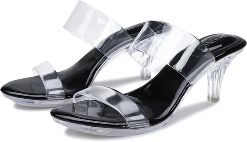 Miniatura 8 de NBUUNBU Tacones transparentes para mujer, tacones negros plateados, con plataforma pequeña, sandalias de tacón alto sexy, sandalias de tacón