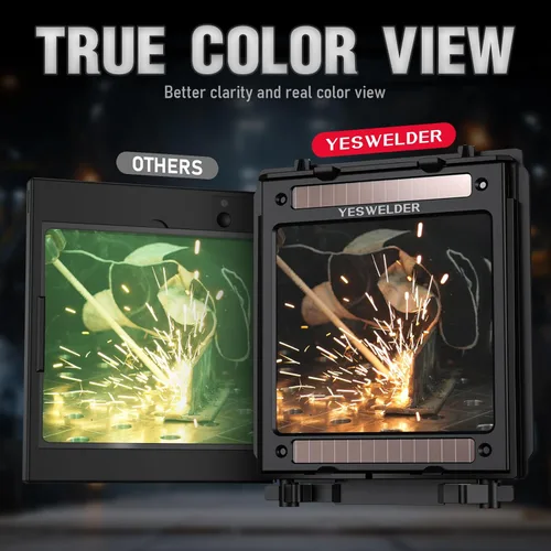 Miniatura 5 de YESWELDER Gran pantalla de visualización de color verdadero energía solar oscurecimiento automático casco de soldadura, lente hemisférica, 4
