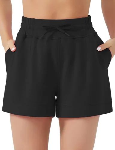 THE GYM PEOPLE Pantalones cortos deportivos con cordón para mujer, cintura alta, pantalones cortos de entrenamiento de verano con bolsillos