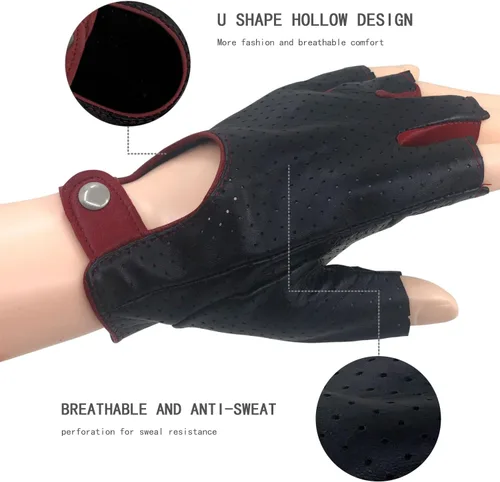 Miniatura 4 de ZLUXURQ Guantes de conducción de piel sin dedos suave y transpirable para mujer, piel de cordero prémium