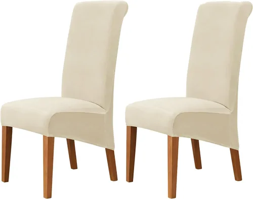 Juego de 2 fundas de terciopelo para sillas de comedor, color beige, fundas elásticas para sillas de comedor y cocina, reutilizables, protector