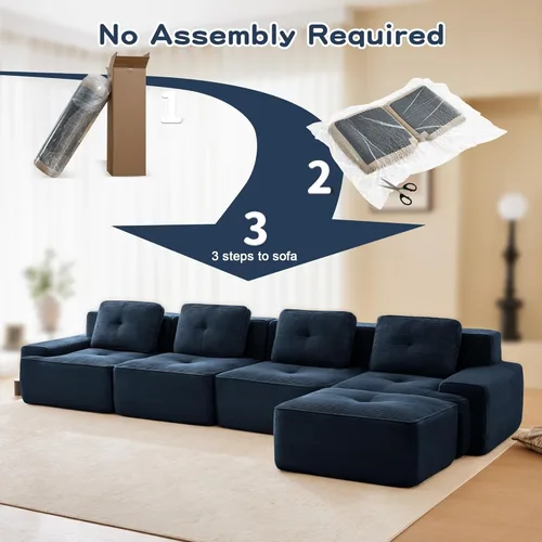 Miniatura 8 de Sofás modulares sin hueso de 152.8 pulgadas para sala de estar, sofá modular con diván en forma de L, cómodo asiento profundo tapizado de tela