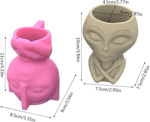 Miniatura 3 de Molde de silicona de hormigón alienígena para macetas suculentas, moldes de yeso de cemento de arcilla, moldes de bricolaje para macetas de jardín