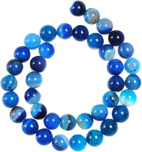 Miniatura 2 de Cuentas sueltas de ágata natural a rayas azules de 0.236 in Cuentas de piedra redondas para hacer pulseras joyería aprox. 62/pcs
