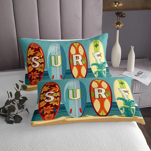 Miniatura 3 de Colorida colcha de tabla de surf, tamaño individual, juego de ropa de cama de juegos deportivos de verano, 2 piezas, para niños, adolescentes