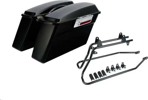 XFMT Alforjas duras negras mate para baúl con soportes de conversión negros para Harley Softail Heritage Classic Deluxe 1984-2017