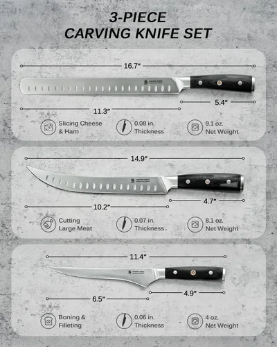 Miniatura 5 de KYOKU Samurai Series - Juego de 3 cuchillos de cocina de 6.5 pulgadas, cuchillo de deshuesar de 12 pulgadas, cuchillo de carnicero de 10 pulgadas