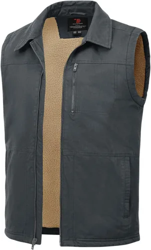 Miniatura 11 de TBMPOY Chaleco de invierno para hombre, casual, forro polar sherpa, con cremallera completa, ligero, chaleco exterior cálido de algodón para viajes