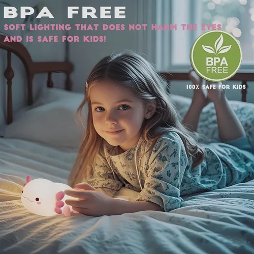 Miniatura 4 de HAPPYBAG Axolotl - Lámpara de noche para niños, bonita lámpara de ajolote de silicona regulable para guardería, lámpara táctil recargable Kawaii