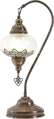 Miniatura 7 de Lámpara de mesa turca marroquí de vidrio transparente con cuello de cisne, pantalla de lámpara estilo bohemio vintage auténtica, lámpara de cuello