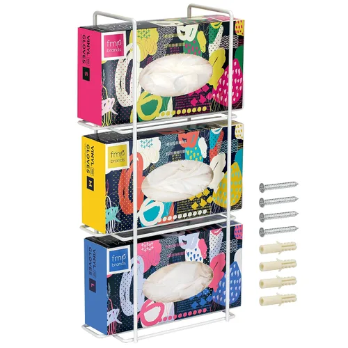Miniatura 9 de FMP Brands Soporte doble para guantes para montaje en pared, soporte de caja de servilleta desechable, dispensador de metal duradero blanco