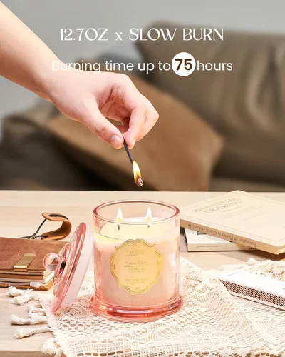 Miniatura 7 de M&SENSE Velas de rosas aromáticas para el hogar, velas de soja orgánicas, no tóxicas, sin hollín, vela en tarro grande de 12.7 onzas, 75 horas