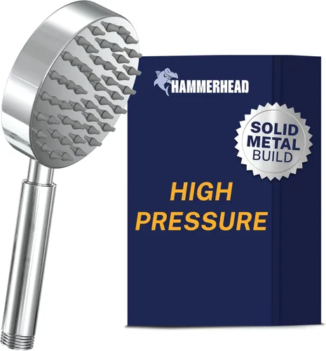 HammerHead Showers® Cabezal de ducha de mano de metal sólido, cromado, cabezales de ducha de alta presión de 2.5 GPM, varita rociadora de 4 Cromo