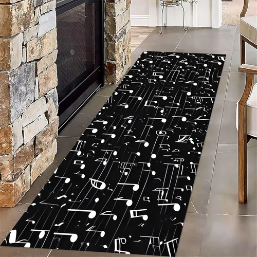 Miniatura 11 de Alfombra de pasillo de piano, 2 x 7 pies, retro, teclado de piano blanco y negro, tapete antideslizante para interiores, para amantes de la música