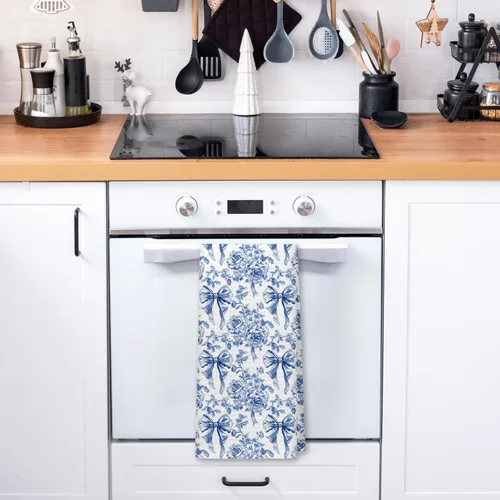 Miniatura 4 de Chinoiserie - Toallas de cocina florales con lazo coquette, paños de cocina florales azules y blancos para decoración de cocina, toallas de mano