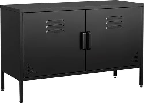 Armario de almacenamiento de metal con 2 puertas y estantes ajustables, armario de metal ancho, gabinete de almacenamiento bajo, gabinete de acento,