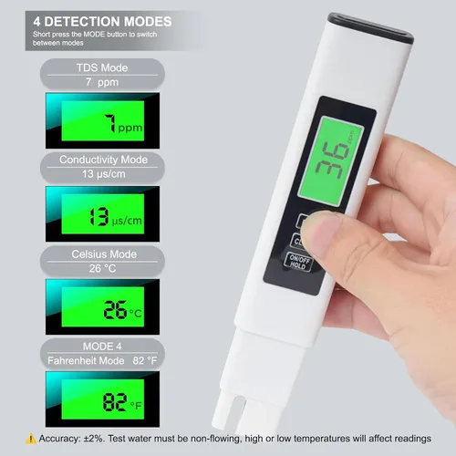 Miniatura 3 de Medidor digital TDS para agua potable, 2025 Nuevo probador de agua 4 en 1 TDS, EC y medidor de temperatura, medidor preciso y confiable de 0 a 9990