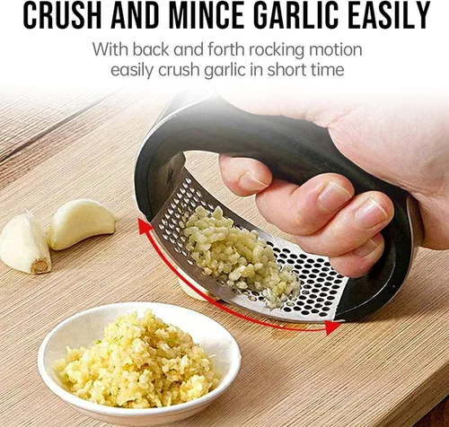 Miniatura 5 de Mecedora de prensa de ajo, trituradora de ajo de acero inoxidable, accesorios de cocina profesional, picadora de ajo con mango ergonómico, pelador