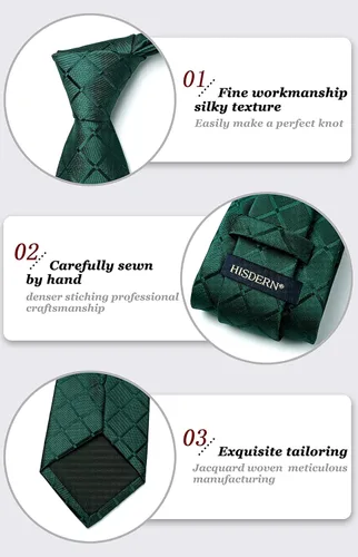 Miniatura 240 de HISDERN Conjunto de corbata a cuadros a cuadros pañuelo tejido clásico formal para hombre corbata y bolsillo cuadrado