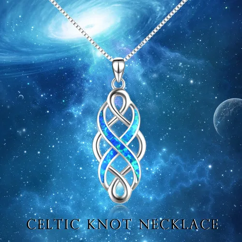 Miniatura 2 de YFN Collar con colgante de ópalo creado con nudo celta irlandés, collares negros de plata esterlina para mujeres y hombres de 18 pulgadas