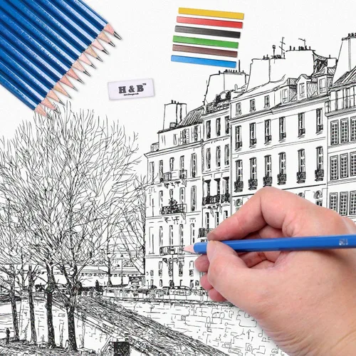 Miniatura 6 de H & B Kit de dibujo y dibujo de 48 piezas para adultos y artistas principiantes, incluye lápices de grafito y carbón, tocones de mezcla, bloc