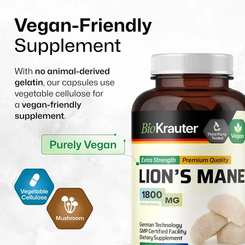 Miniatura 6 de BIO KRAUTER® Melena de Leones para el apoyo del enfoque y la salud cerebral, suplemento vegano de hongo de melena de león, claridad natural y apoyo