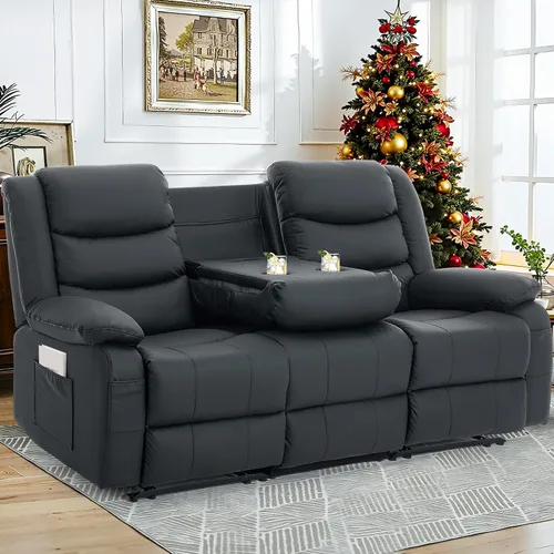 Miniatura 8 de Korser Sofá reclinable, sofá biplaza reclinable con consola, sofá reclinable extragrande con mesa desplegable, sofá de 3 plazas con portavasos y Gris