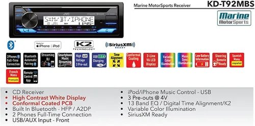 Miniatura 4 de JVC in-Dash - Receptor de reproductor de CD estéreo Bluetooth USB AUX AM/FM con 2 pares de 6.5 pulgadas, 100 vatios de potencia máxima, altavoces