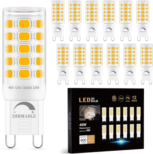Miniatura 14 de Bombilla LED G9 regulable de 2700 K blanco cálido suave, paquete de 6, T4 G9 de 4 W de reemplazo para 40 vatios de halógeno, base cerámica de doble