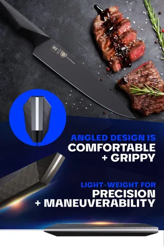 Miniatura 5 de Dalstrong Cuchillo de chef de 9.5 pulgadas, serie Shadow Black, recubierto de nitruro de titanio negro, cuchillo de cocina afilado de afeitar, acero