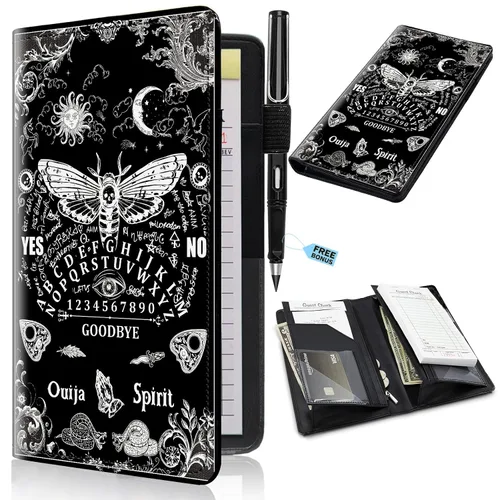 Miniatura 11 de Libros de servidor para camareras con bolsillo con cremallera – Libro de camarera gótico pastel con calavera de bruja, organizador de dinero