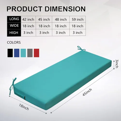 Miniatura 4 de idee-home Cojín de banco para exteriores impermeable, cojines de banco para muebles de exterior, almohadilla de asiento de repuesto para columpio