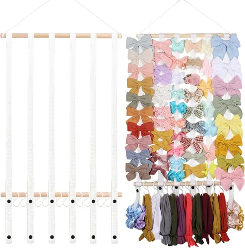 Miniatura 10 de OAOLEER Organizador de lazo para el pelo para niñas, pinzas para el pelo, diadema, organizador de almacenamiento para colgar en la pared, decoración