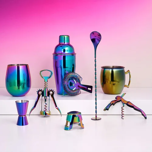 Miniatura 5 de Blush Mirage Rainbow - Coctelera iridiscente de acero inoxidable, colorida coctelera para accesorios estéticos de bar en el hogar, despedida
